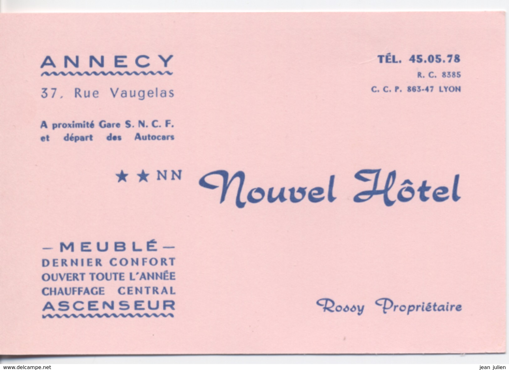 74 - ANNECY  - Nouvel Hotel  -  Document Publicitaire - - Hotel Labels