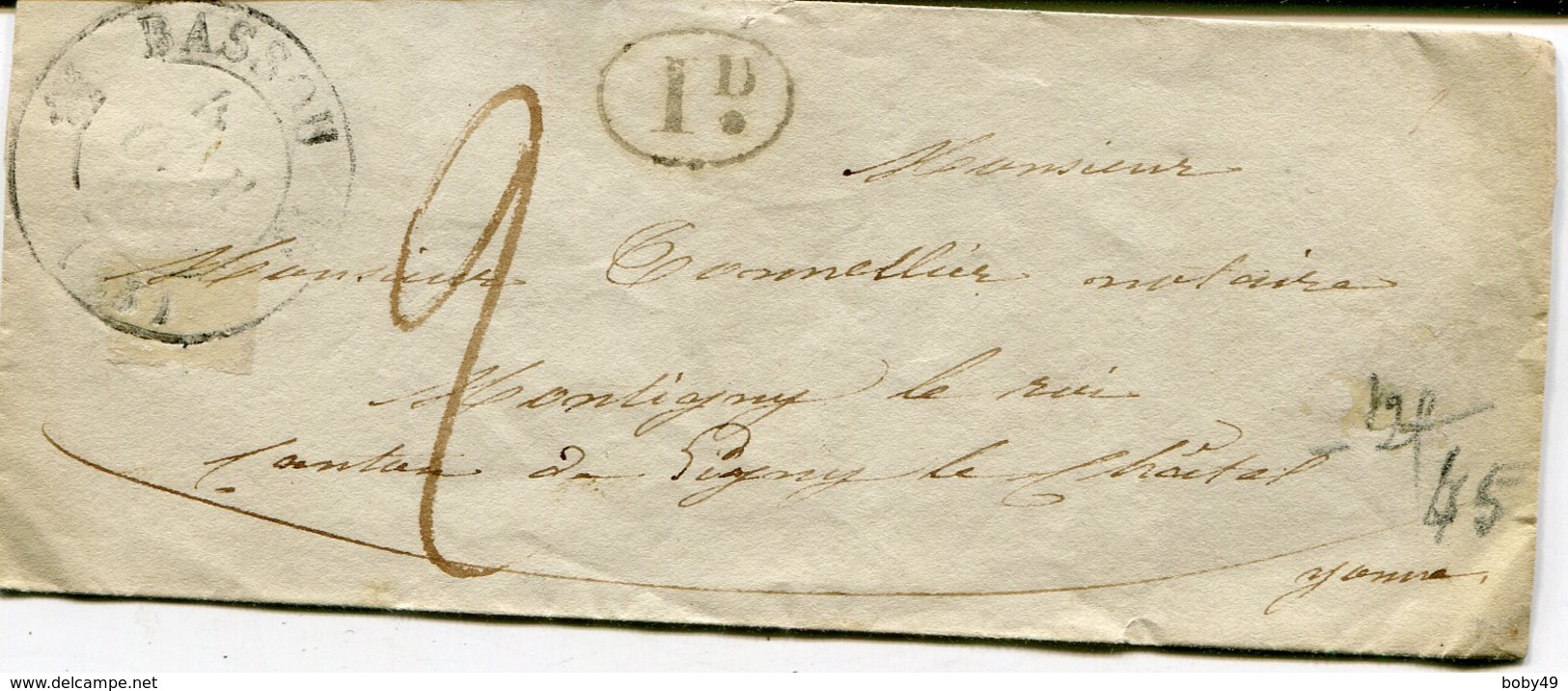 YONNE De BASSOU Cachet T12 Sur LSC Du 04/10/1833 - 1801-1848: Précurseurs XIX