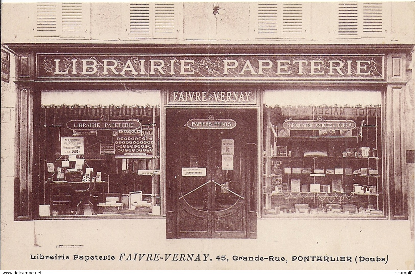 12341.....PONTARLIER, Librairie Papeterie FAIVRE-VERNAY.....pli Vertical Au Milieu De La Carte - Pontarlier