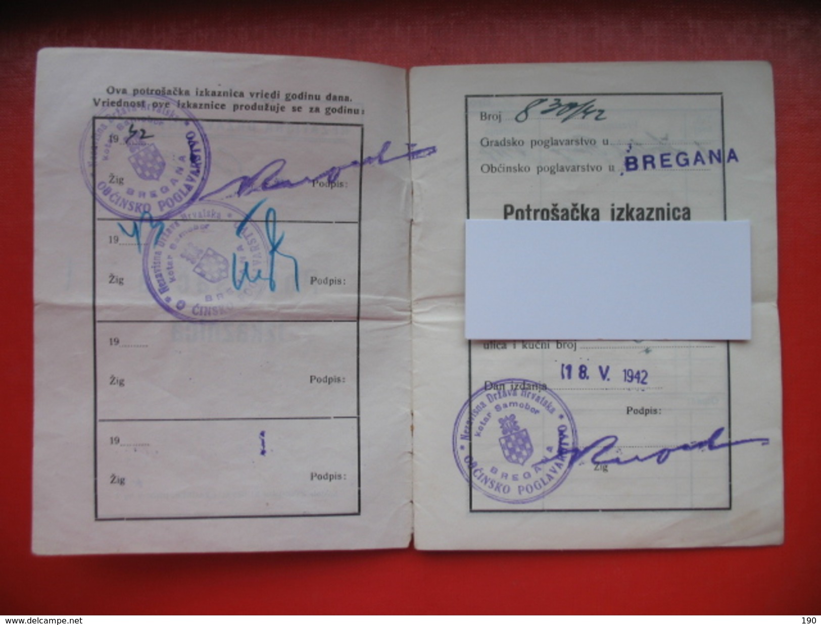 NDH (NEZAVISNA DRZAVA HRVATSKA).Potrosacka Izkaznica BREGANA (Obrezje) - Cheques & Traveler's Cheques