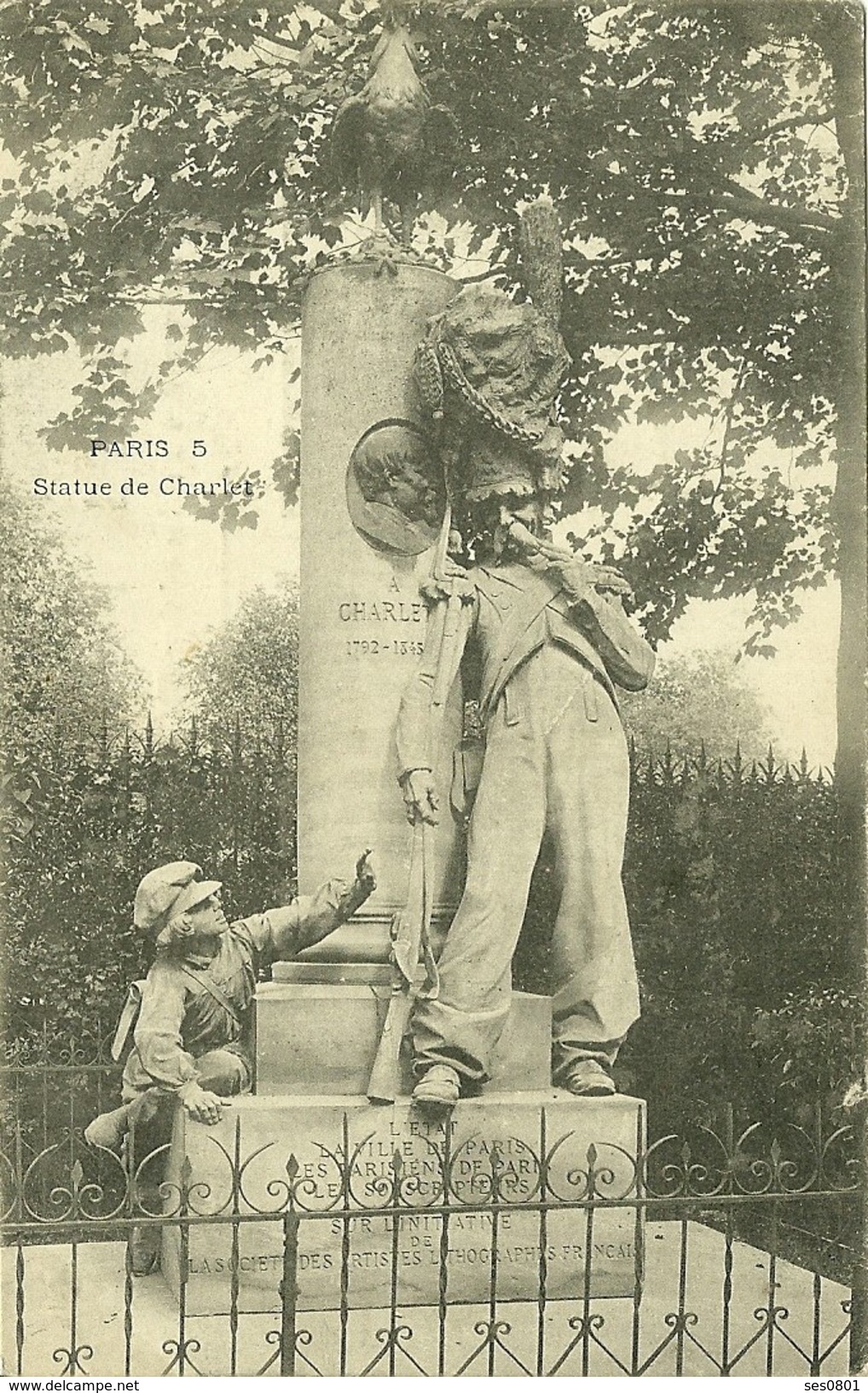 75 PARIS 5 Statue De Charlet Voyagée En 1904 - Statues