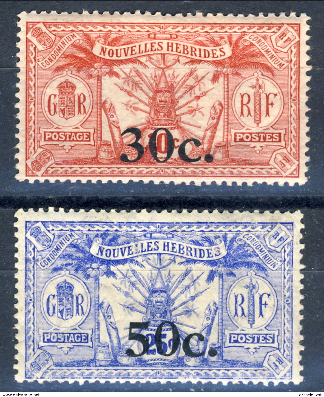 Nouvelles Hebrides 1924 N. 74 C. 30 Su C. 10 (MH) E N. 75 C. 50 Su C. 25 MNH Cat. &euro; 39 - Gebruikt