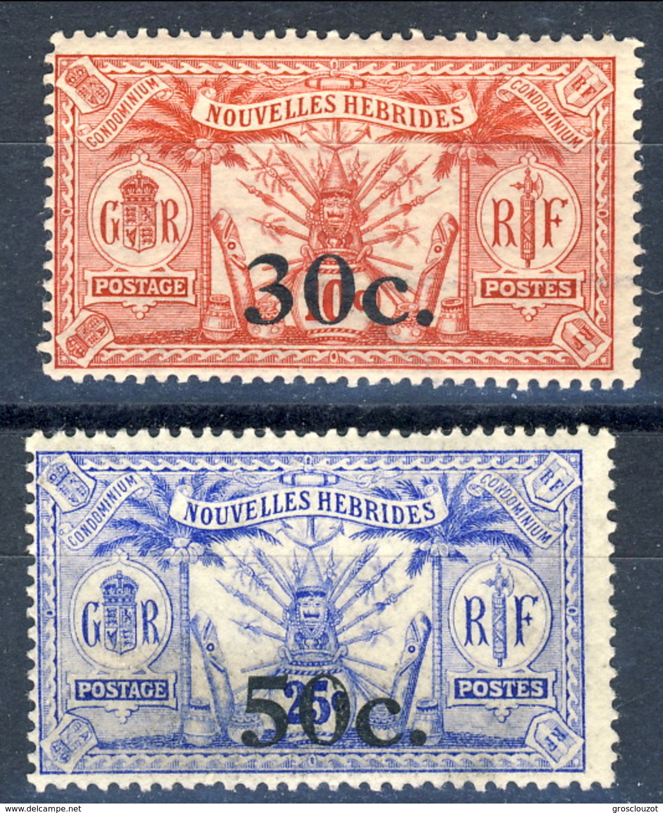 Nouvelles Hebrides 1924 N. 74 C. 30 Su C. 10 (MH) E N. 76 C. 50 Su C. 25 MNH Cat. &euro; 11 - Oblitérés
