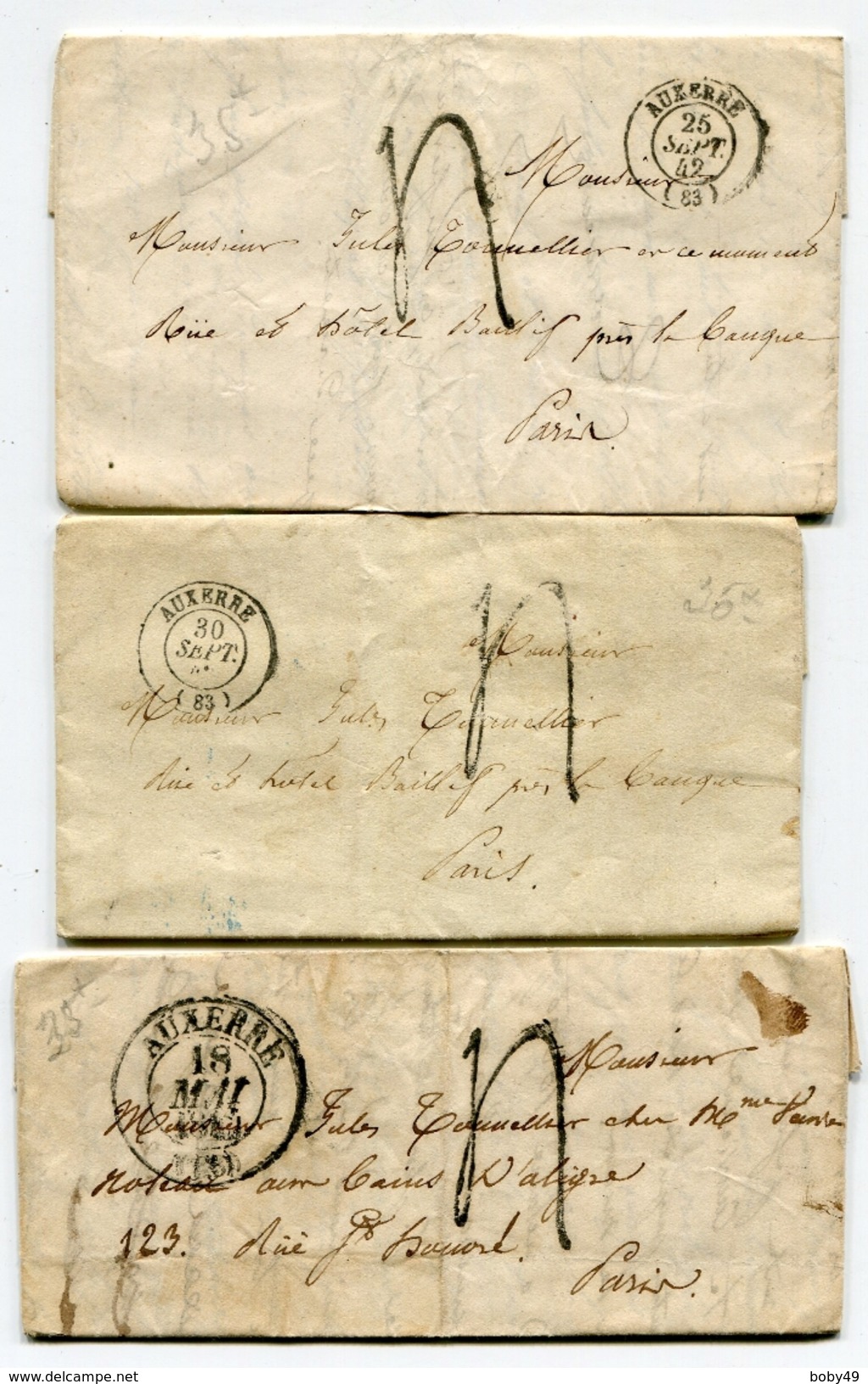 YONNE De AUXERRE Cachet T13 Et T15 Sur 3 LAC De 1840 1842 - 1801-1848: Précurseurs XIX