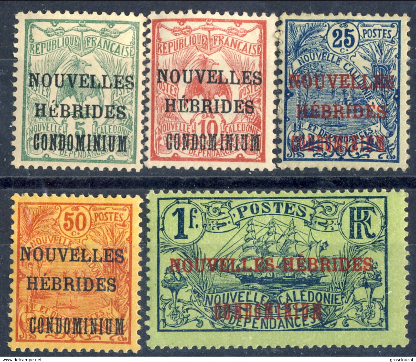 Nouvelles Hebrides 1910 Serie 15-19 MH Cat. &euro; 38,50 - Gebraucht