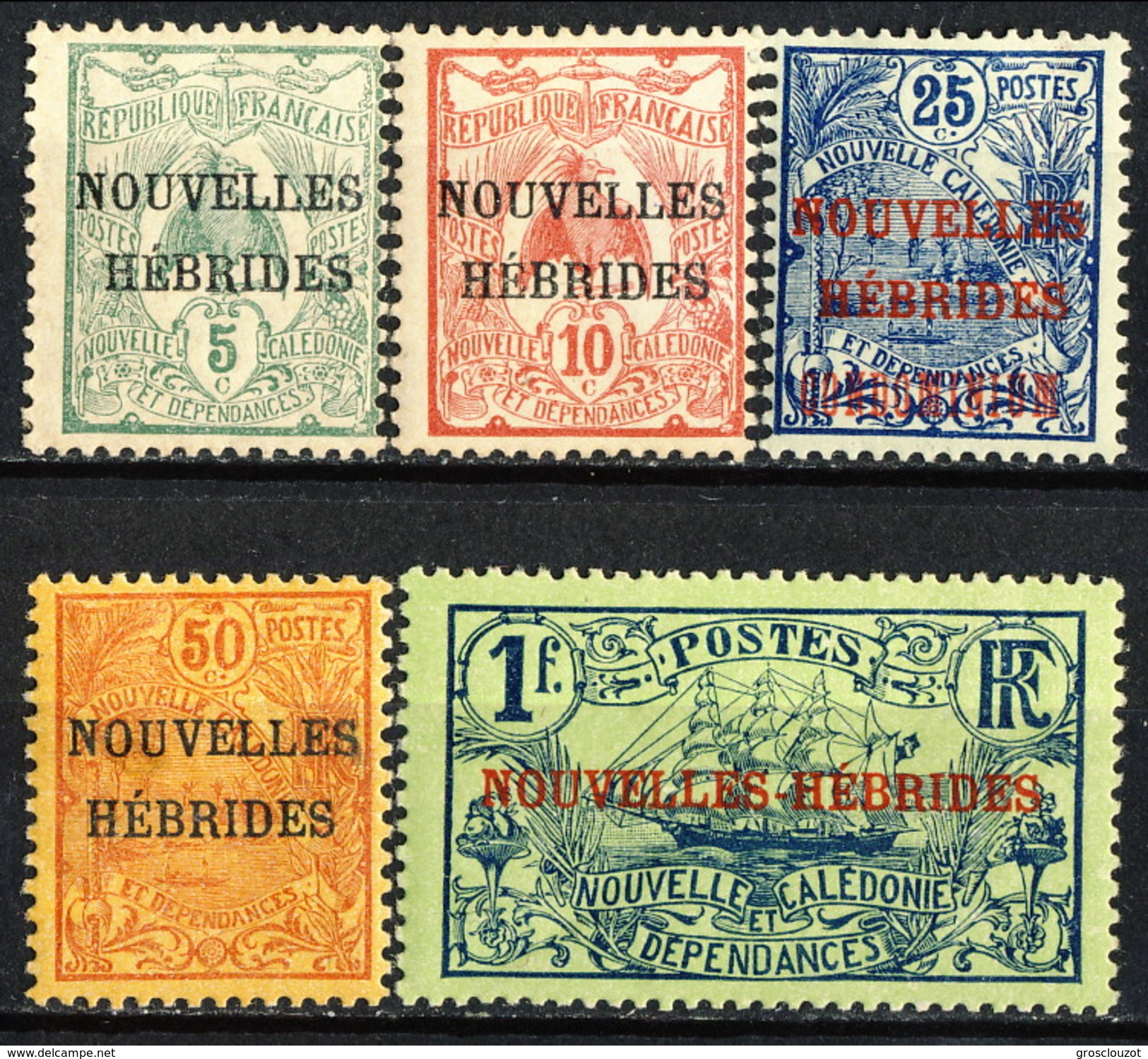 Nouvelles Hebrides 1908 Serie 1-5 MH Cat. &euro; 61 - Usati