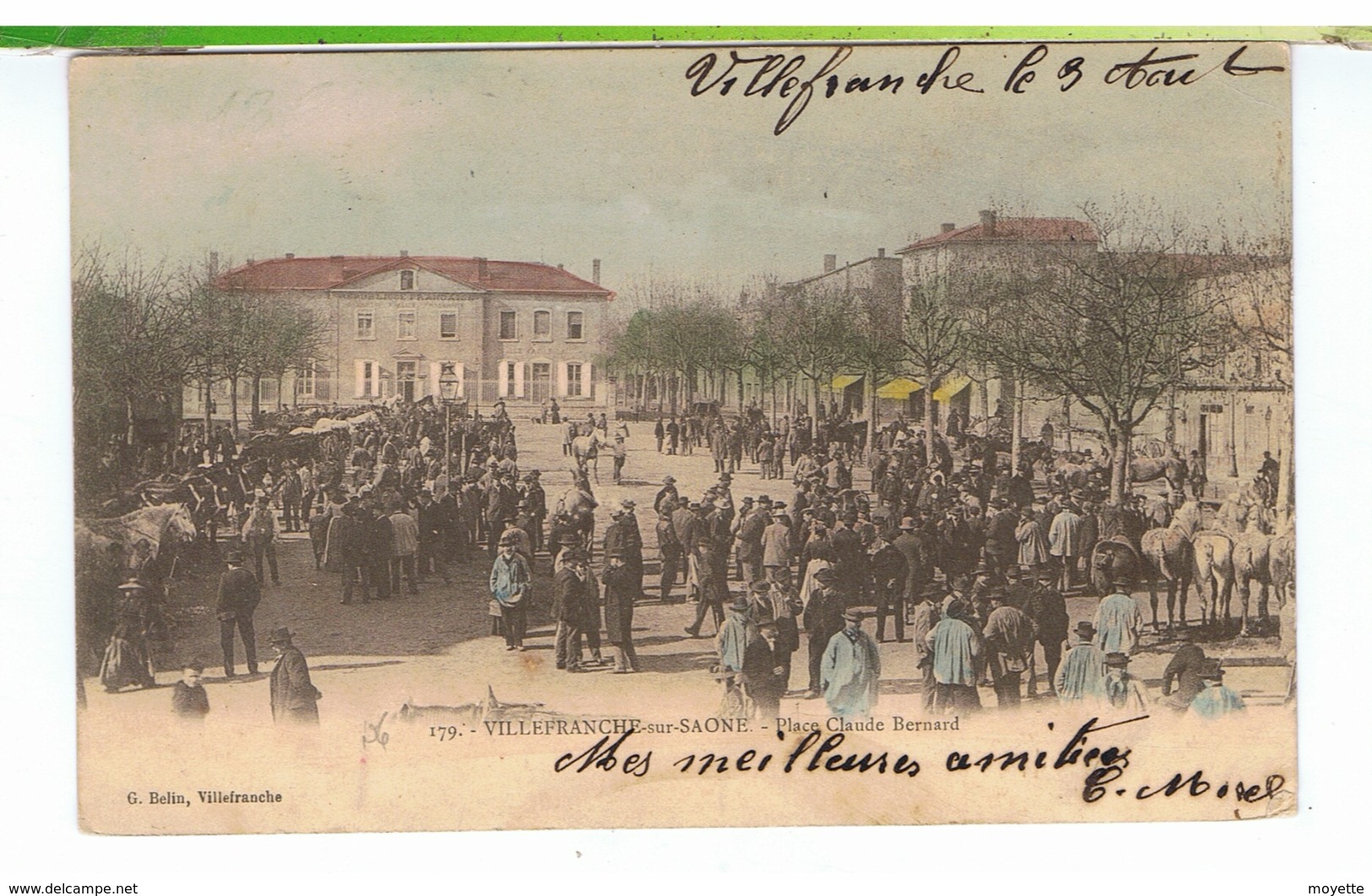 CPA-69-1904-VILLEFRANCHE-sur-SAÔNE-PLACE CLAUDE BERNARD-ANIMEE-LA FOIRE AUX CHEVAUX-NOMBREUX PERSONNAGES ET MAQUIGNONS- - Villefranche-sur-Saone