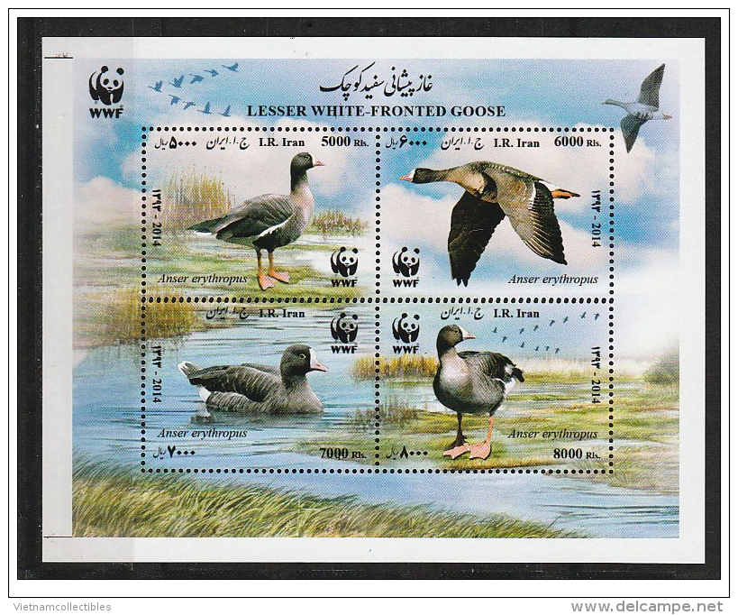 WWF W.W.F. Iran MNH Pert Souvenir Sheetl 2014 : Lesser White Fronted Goose / Bird - Unused Stamps