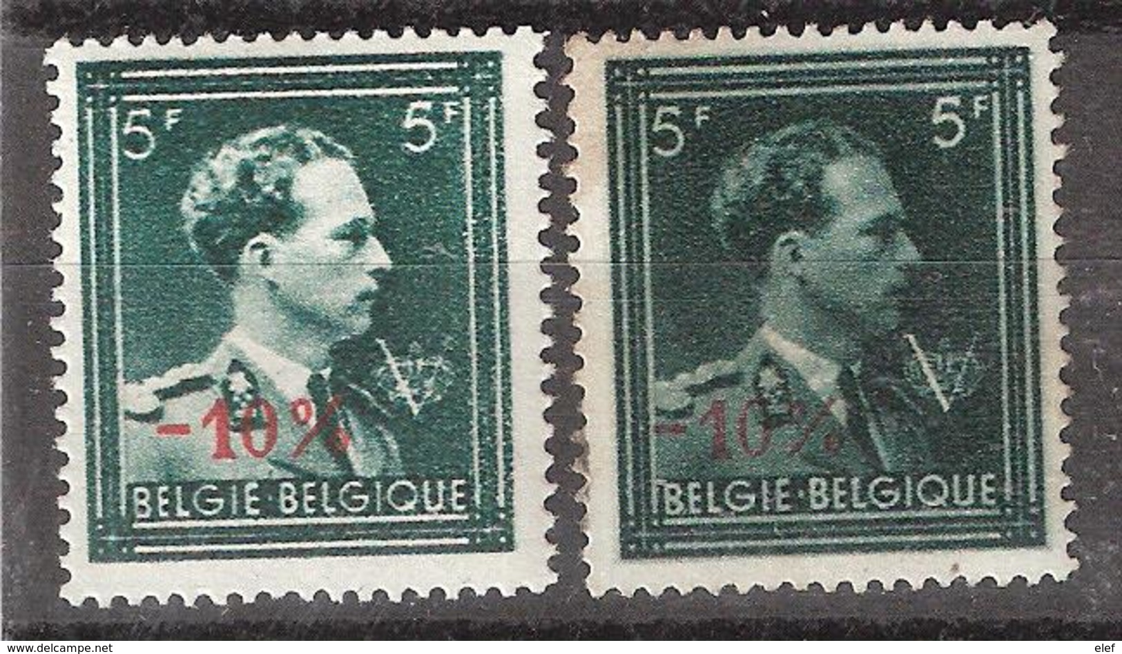 BELGIQUE, 1946, Emission - 10 %  2 Types Leopold III Surcharge De Malines ? ,Yvert  724 P, Neufs */ **  ,TB - 1946 -10%