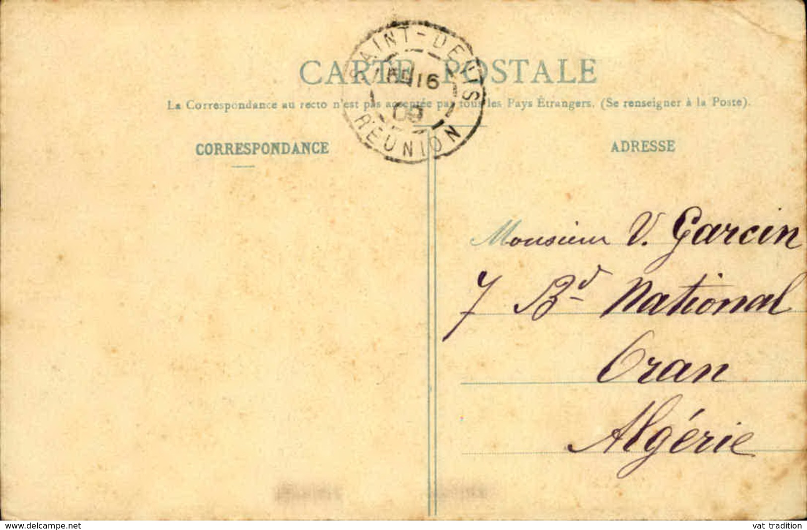 FRANCE / RÉUNION - Oblitération De Saint Denis Sur Carte Postale En 1909 Pour L 'Algérie - A Voir - L 5963 - Lettres & Documents