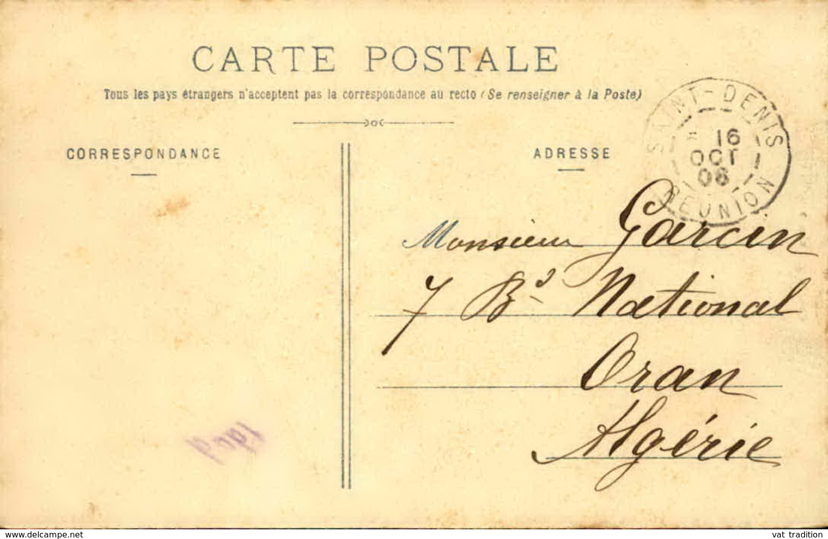 FRANCE / RÉUNION - Oblitération De Saint Denis Sur Carte Postale En 1908 Pour L 'Algérie - A Voir - L 5964 - Storia Postale