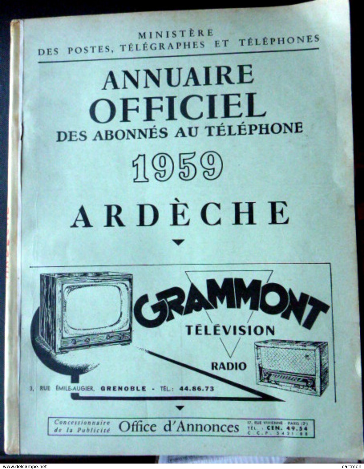 07 ARDECHE    ANNUAIRE DES ABONNES AU TELEPHONE 1959 AVEC LA LISTE DES PROFESSIONNELS - Libri & Cataloghi