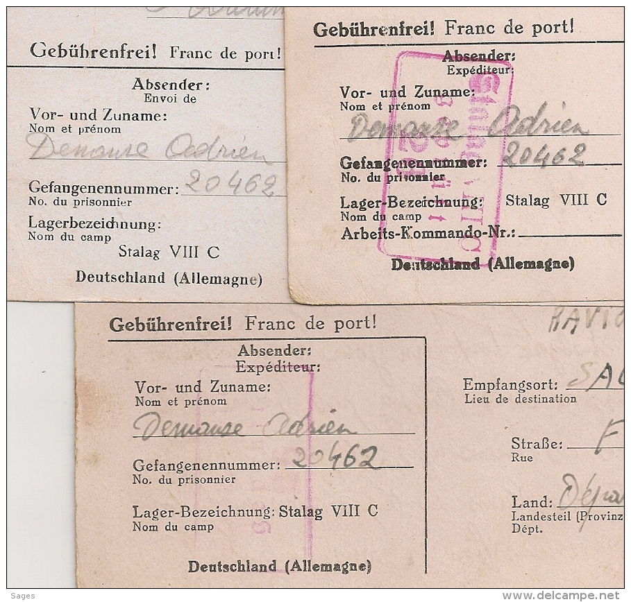 3 FORMULES DIFFERENTES, STALAG VIII C,  Allemagne. CENSURES. - Guerre De 1939-45