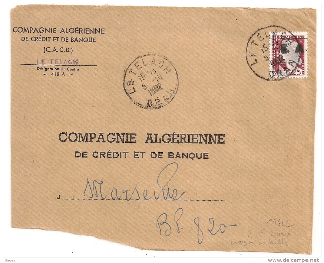 EA Sur DECARIS, LE TELAGH Oran Algérie. Devant D'Enveloppe Du 5/10/1962. - Algérie (1962-...)