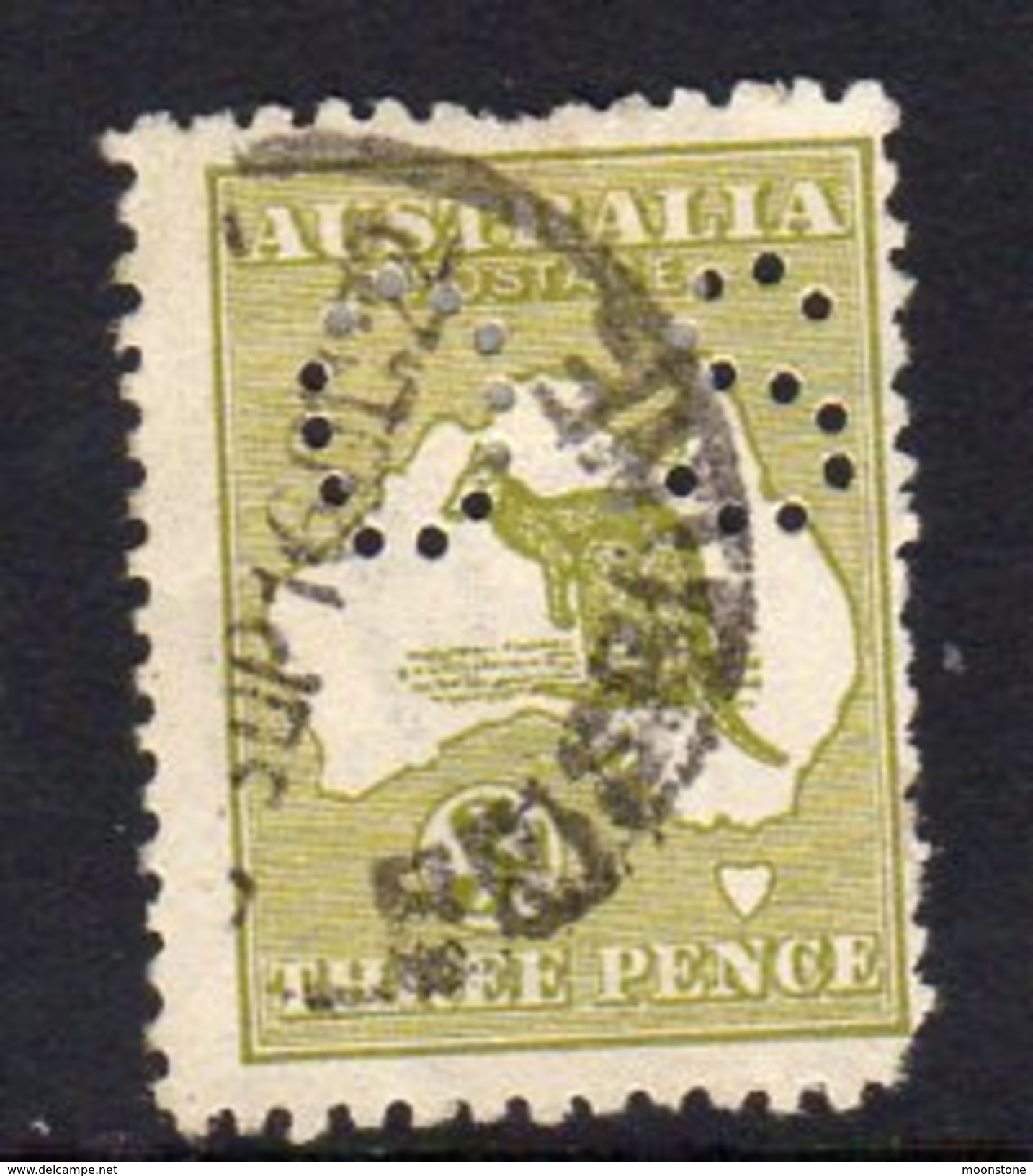 Australia 1914 3d Olive 'Roo Official, Punctured OS, Die I, Used (SG O20) - Oficiales