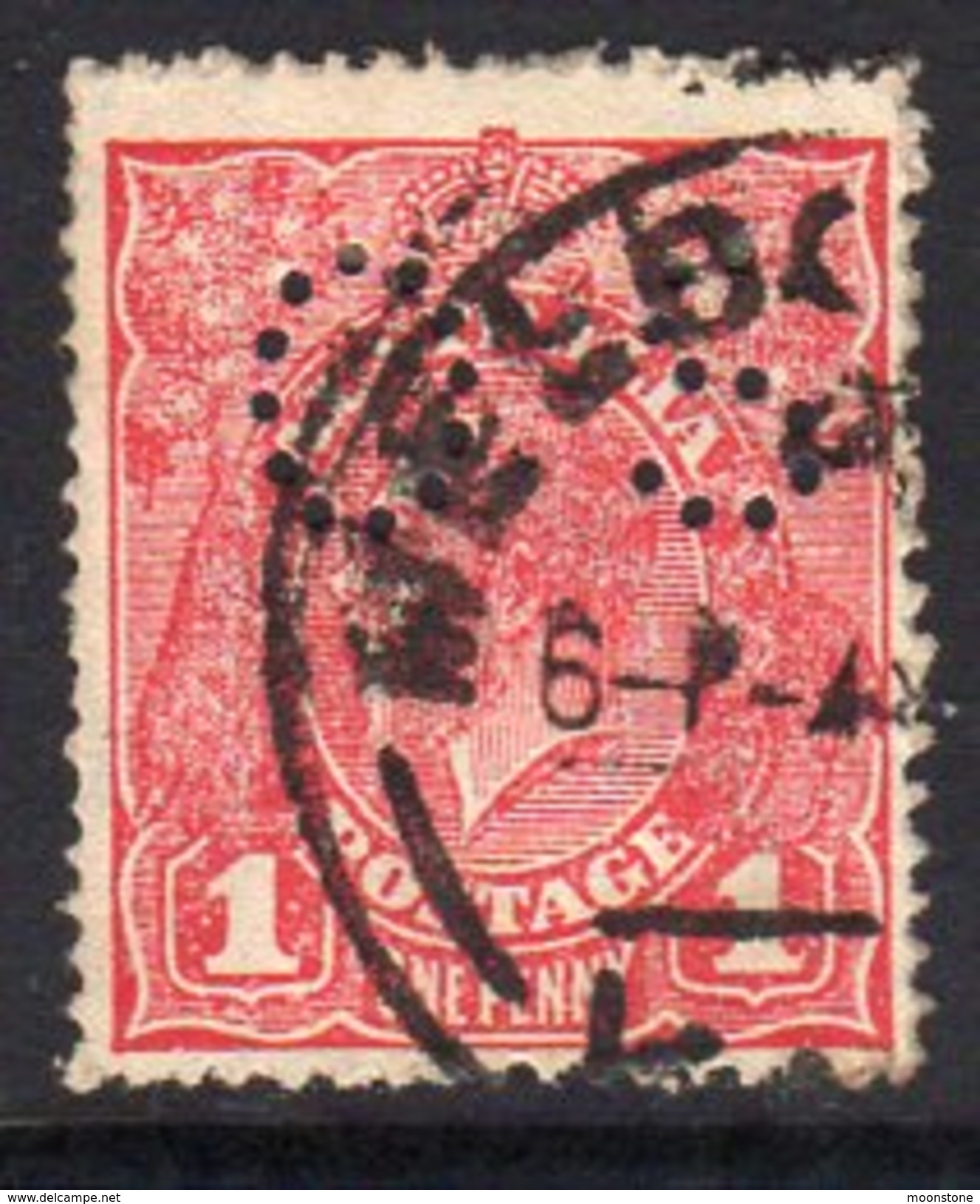 Australia 1914-21 1d Carmine-red GV Head Official, Punctured OS, Used (SG O39) - Dienstzegels