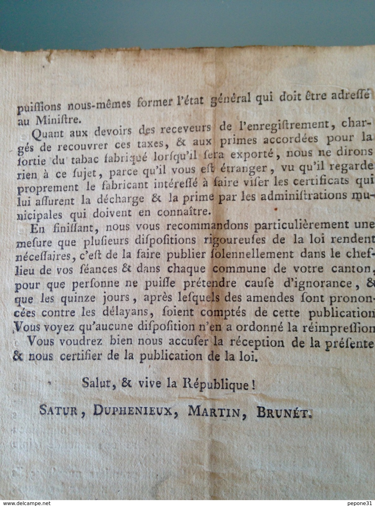 CAHORS 46/ DOCUMENT SUR TAXE SUR LE TABAC EN L AN 7 - Documentos