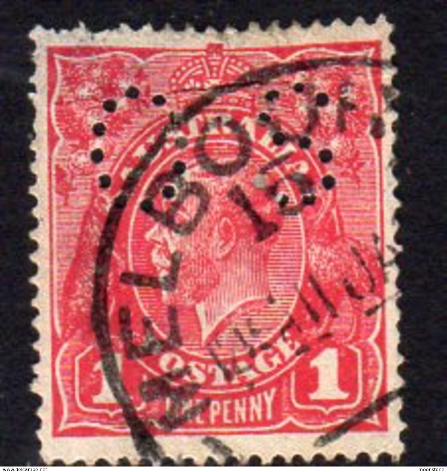 Australia 1918-20 1d Carmine GV Head Official, Wmk. 6a, Punctured OS, Used, (SG O63) - Officials