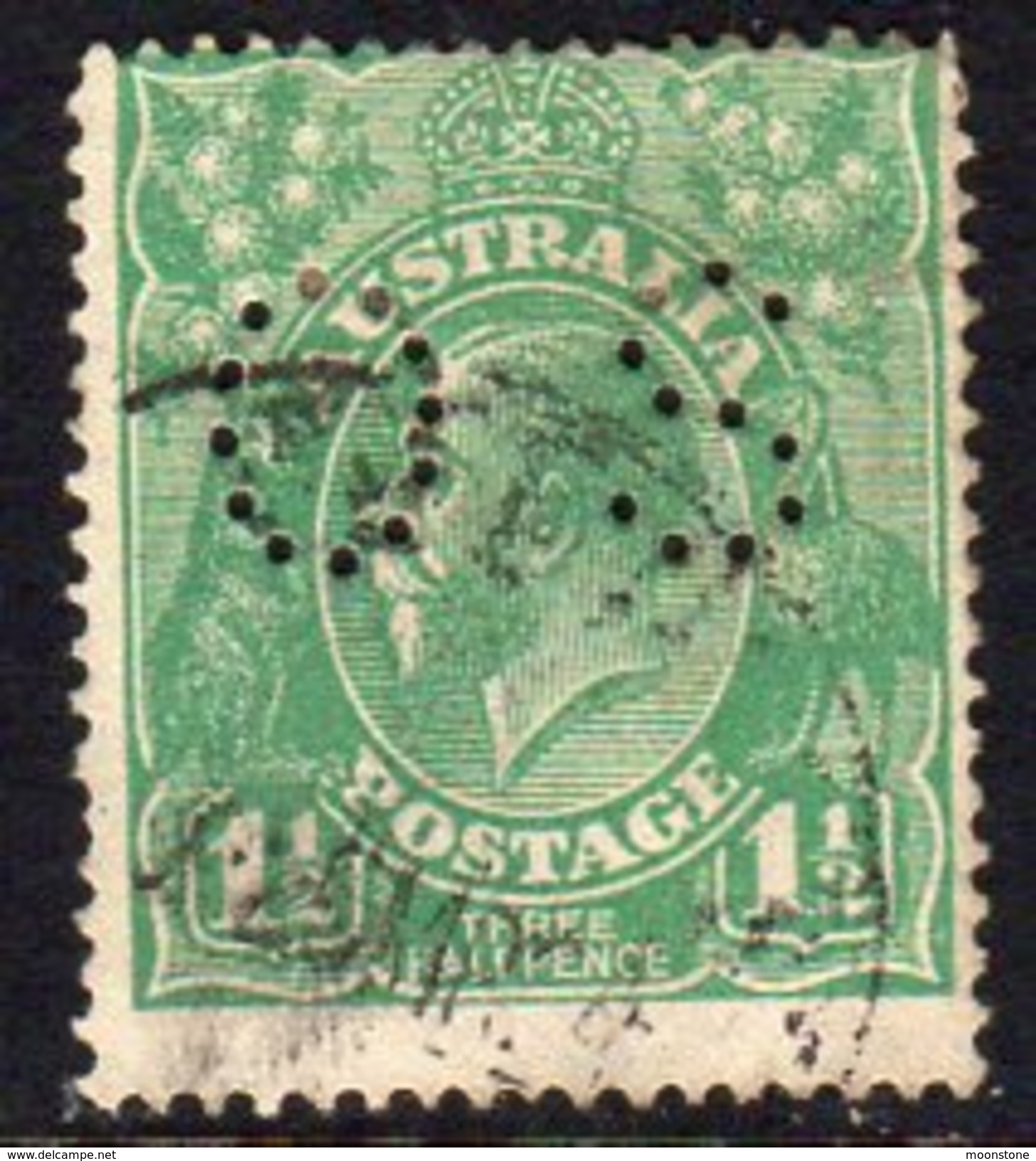 Australia 1918-23 1½d Green GV Head Official, Wmk. 5, Punctured OS, Used, (SG O70) - Service