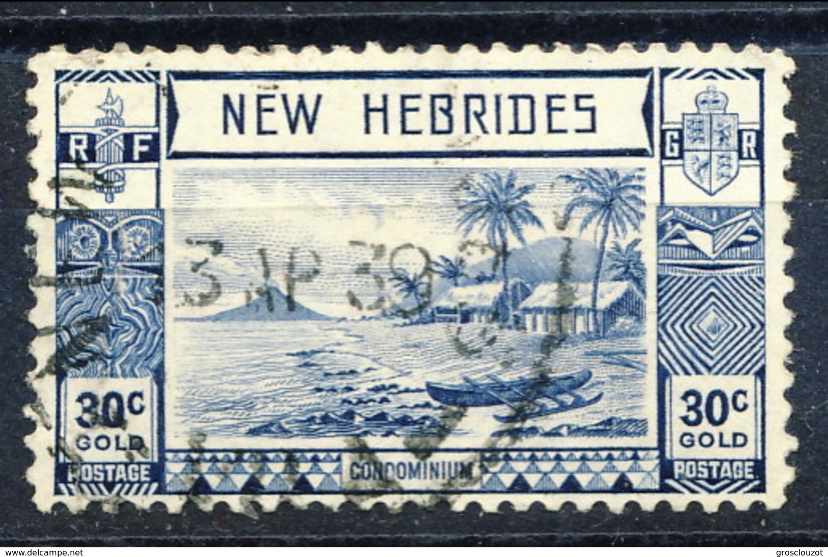 New Hebrides 1938 N. 117 C. 30 Blu Usato Cat. &euro; 3.70 - Used Stamps