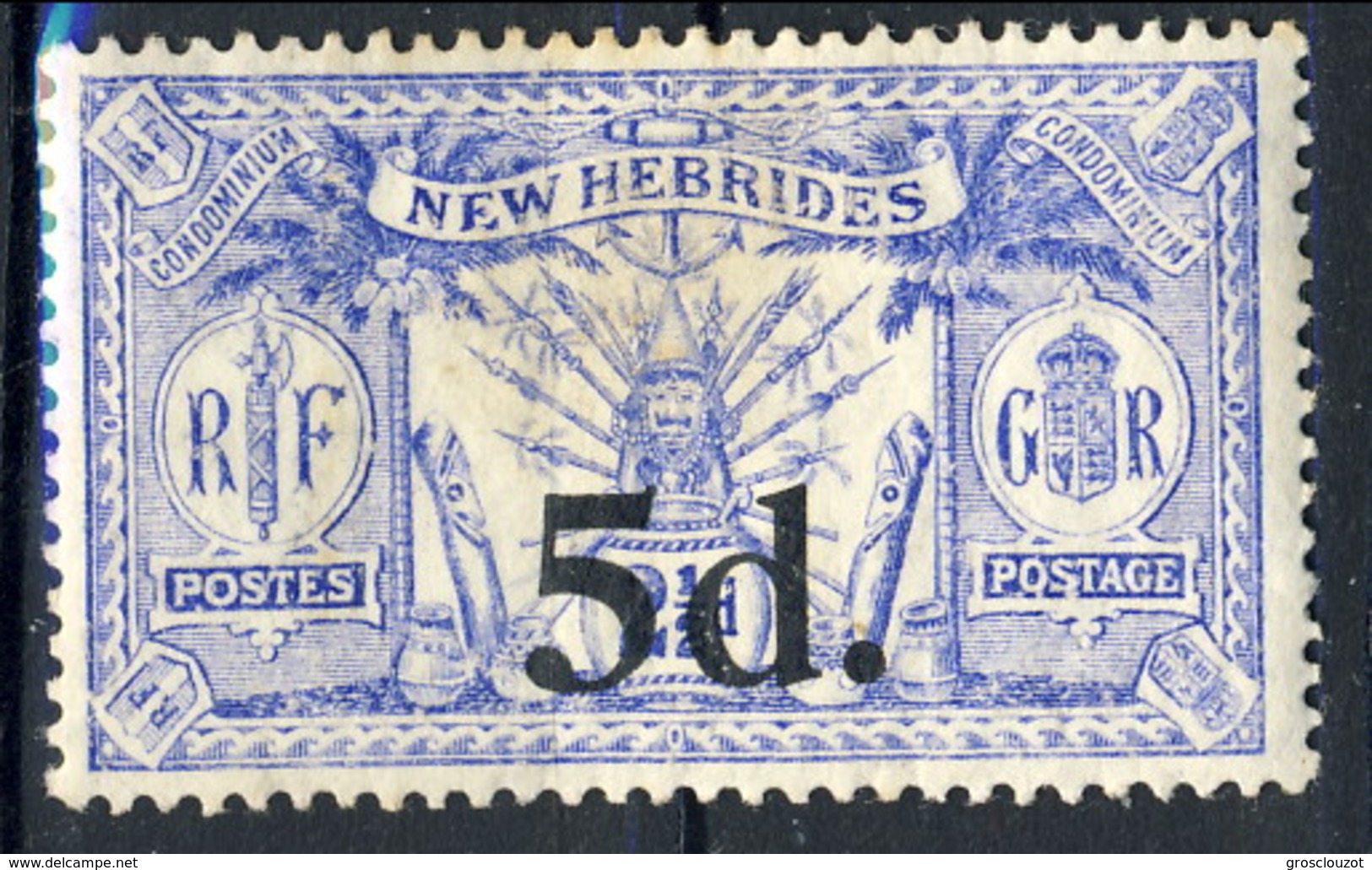 New Hebrides 1924 N. 79 D. 5 Su P. 2 E Mezzo  MH Cat. &euro; 22 - Nuevos