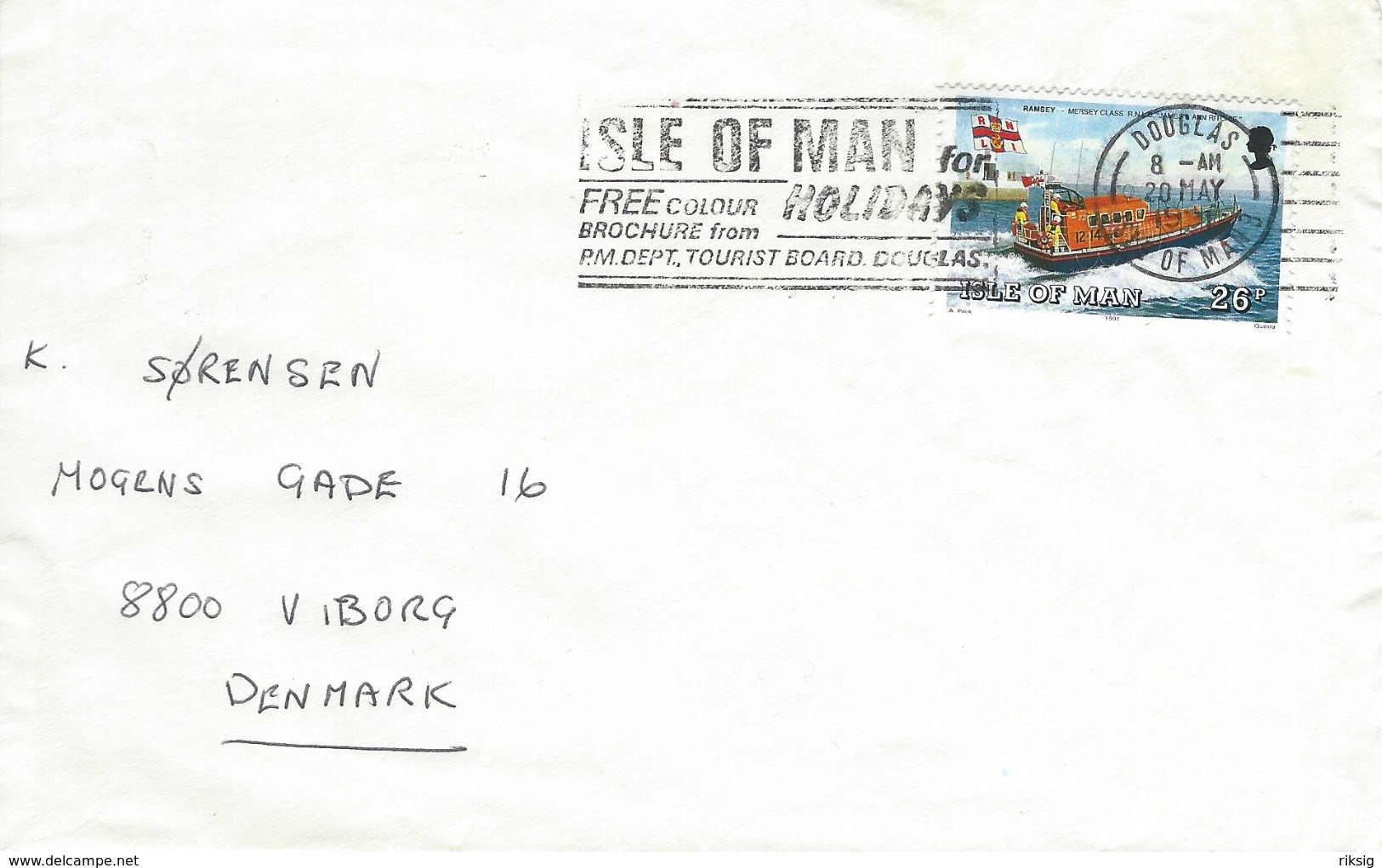 Isle Of Man. Cover Sent To Denmark 1991.  H-916 - Isle Of Man