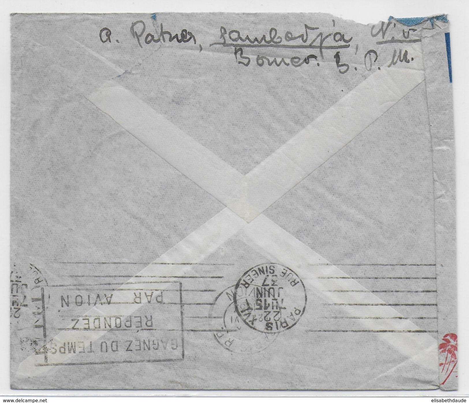 INDIË HOLLAND - 1937 - ENVELOPPE 1° VOL Par AVION DOUGLAS C3 Pour PARIS - Niederländisch-Indien