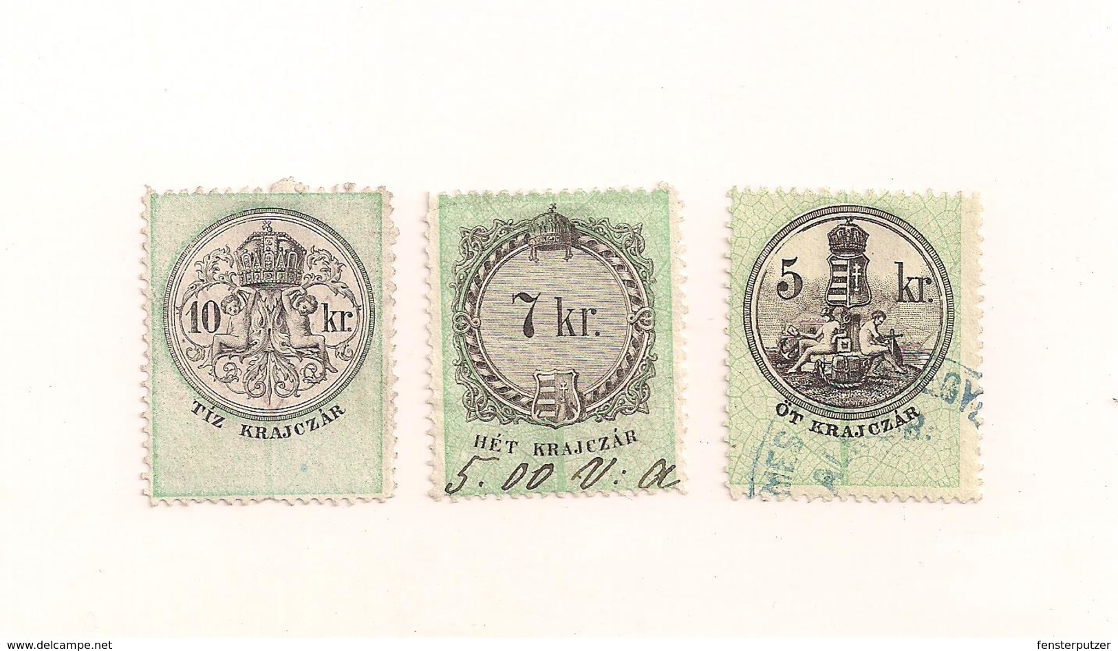 3 Austria Hungary Revenue Urkundenstempelmarken 5,7+10 Kr. - 1.8.1868 - Fiscales