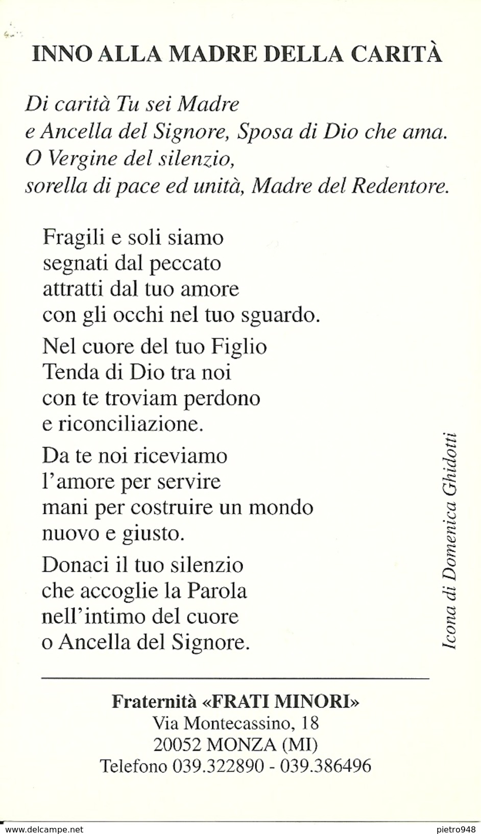 Santino "Maria, Madre Della Tenerezza" Chiesa Dei Frati Minori, Cermenate (Monza), Icona Di Domenica Ghidotti - Religion & Esotericism