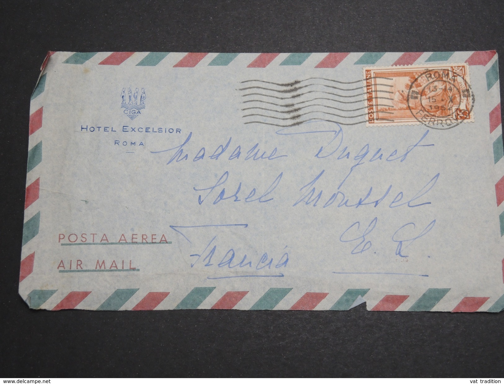 ITALIE - Enveloppe De L ' Hôtel Exelcior De Rome En 1952 , Cachet D ' Hôtel Au Verso - A Voir - L 6003 - 1946-60: Marcophilie