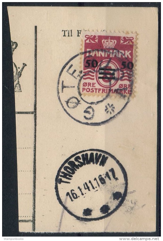 1941 Faroe Islands 50 Ore / 5 Ore Overprint Parcelcard Piece - Faroe Islands
