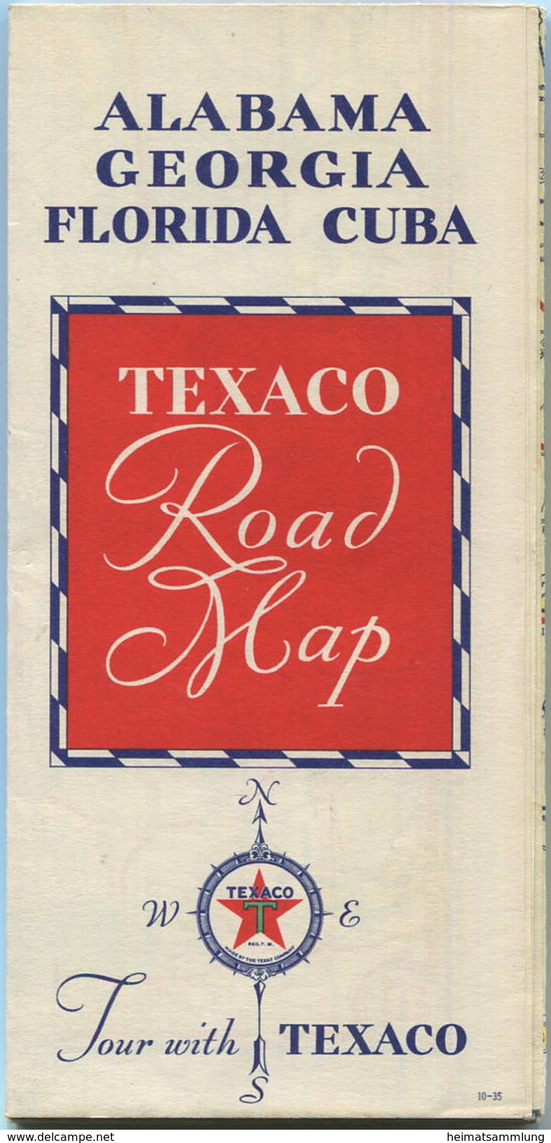 USA - Texaco Road Map 1935 - Alabama Georgia Florida Cuba - 70cm X 76cm - Landkarten