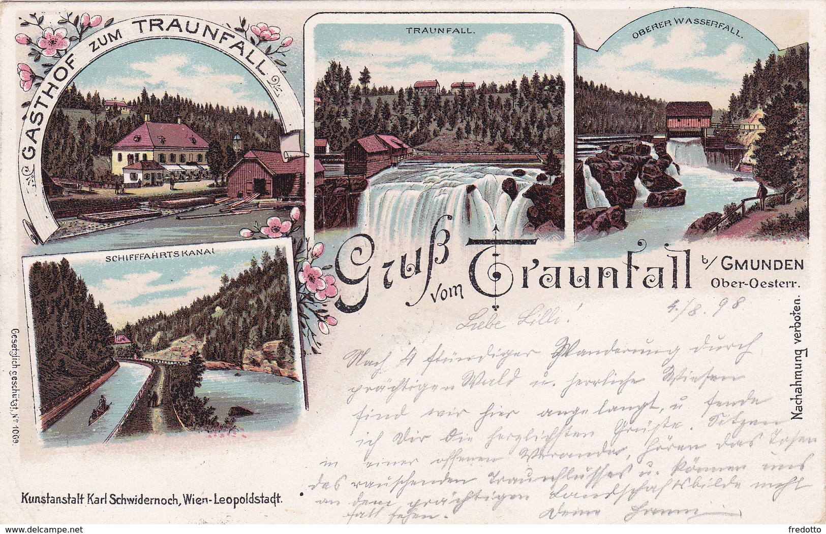 Gruss Vom Traunfall-Gasthof Zum Traunfall-Schfffahrtskanal-Litho 1898 ! - Traun