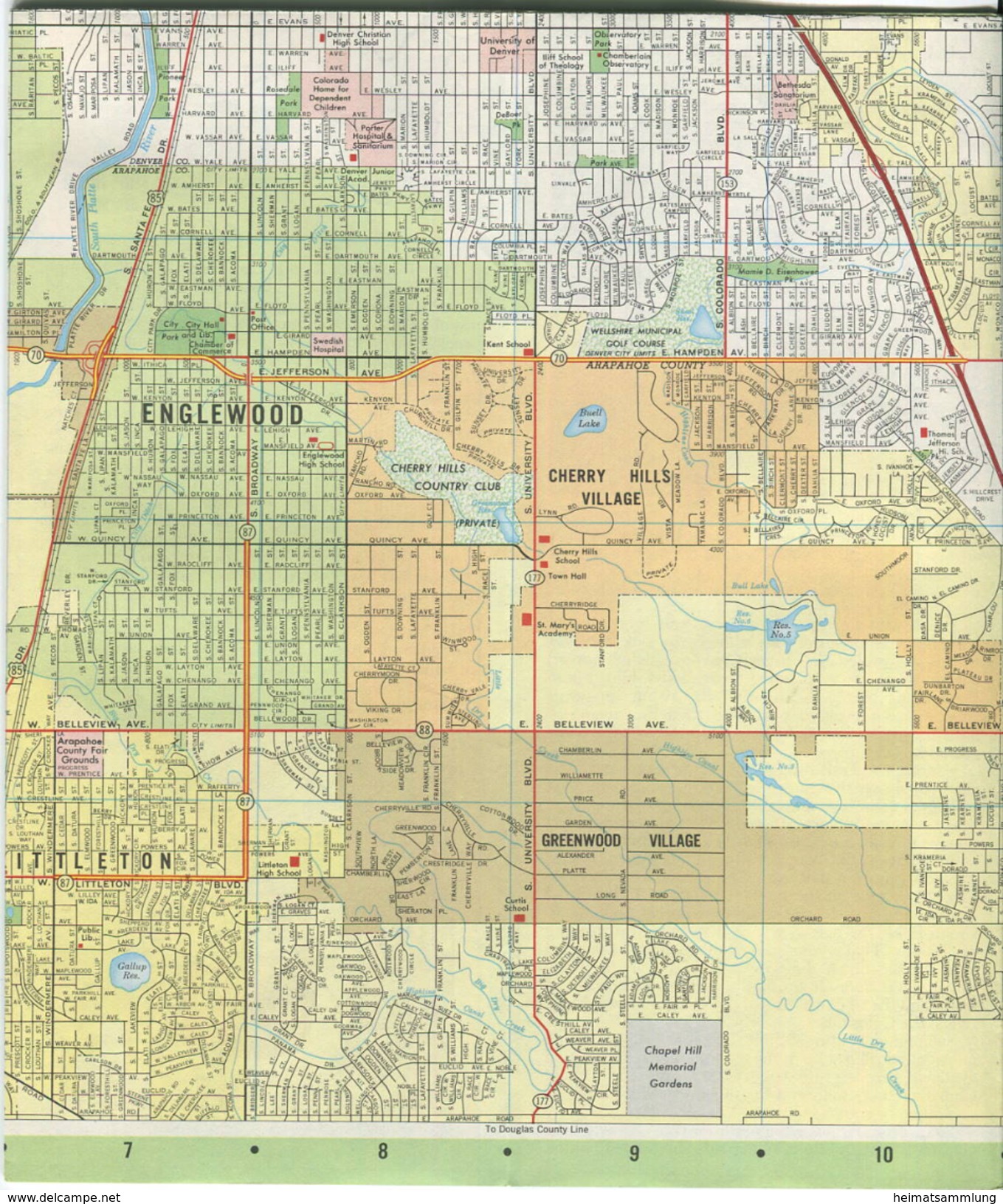 USA - Denver - Street Map 1966 - 68cm X 69cm - Rückseitig 4 Denver Trip Mit 10 Abbildungen - Text And Maps For Weekend T - Landkarten