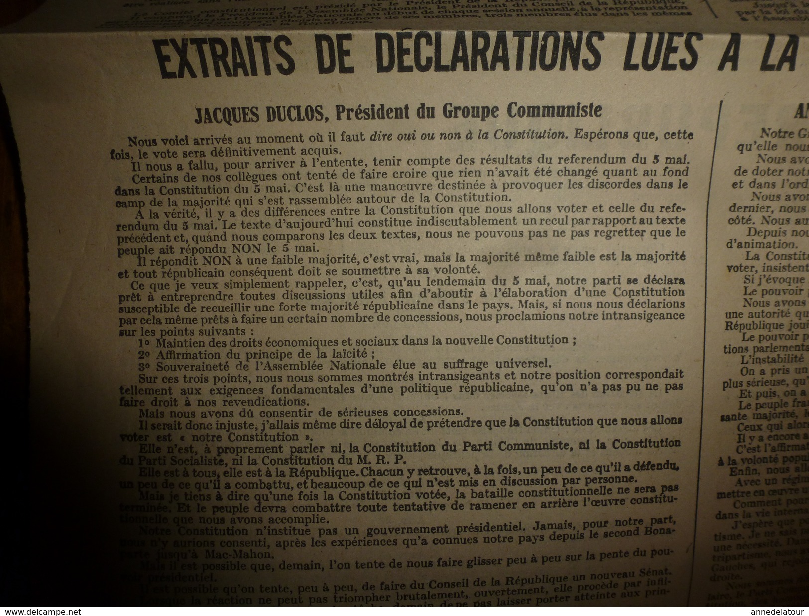 1946 CONSTITUTION de la République Française, signé:Jacques Duclos(communiste,Pierre Cot (URR),Ferhat Abbas (UDMA),etc