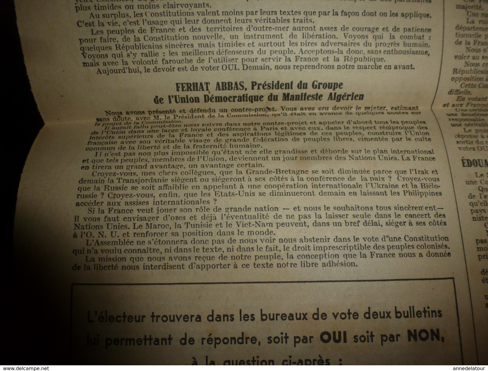 1946 CONSTITUTION de la République Française, signé:Jacques Duclos(communiste,Pierre Cot (URR),Ferhat Abbas (UDMA),etc