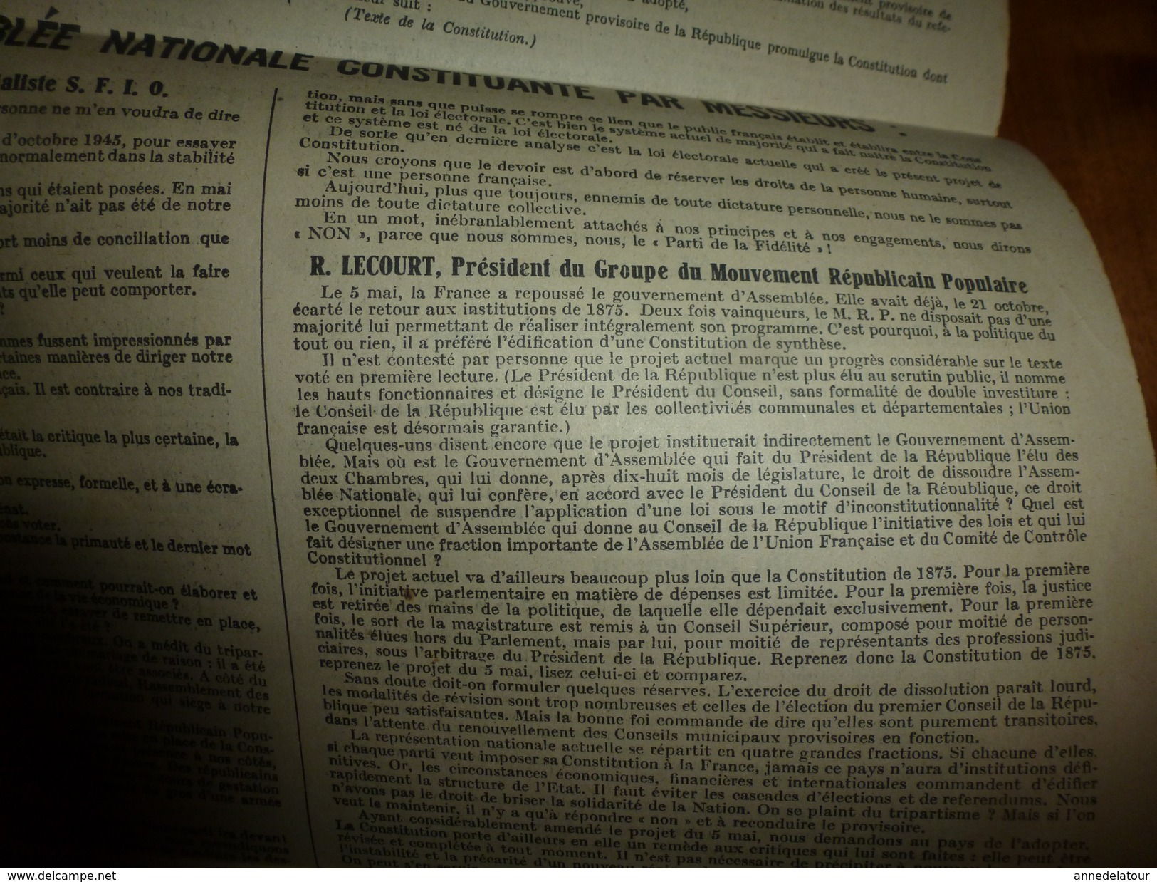 1946 CONSTITUTION de la République Française, signé:Jacques Duclos(communiste,Pierre Cot (URR),Ferhat Abbas (UDMA),etc