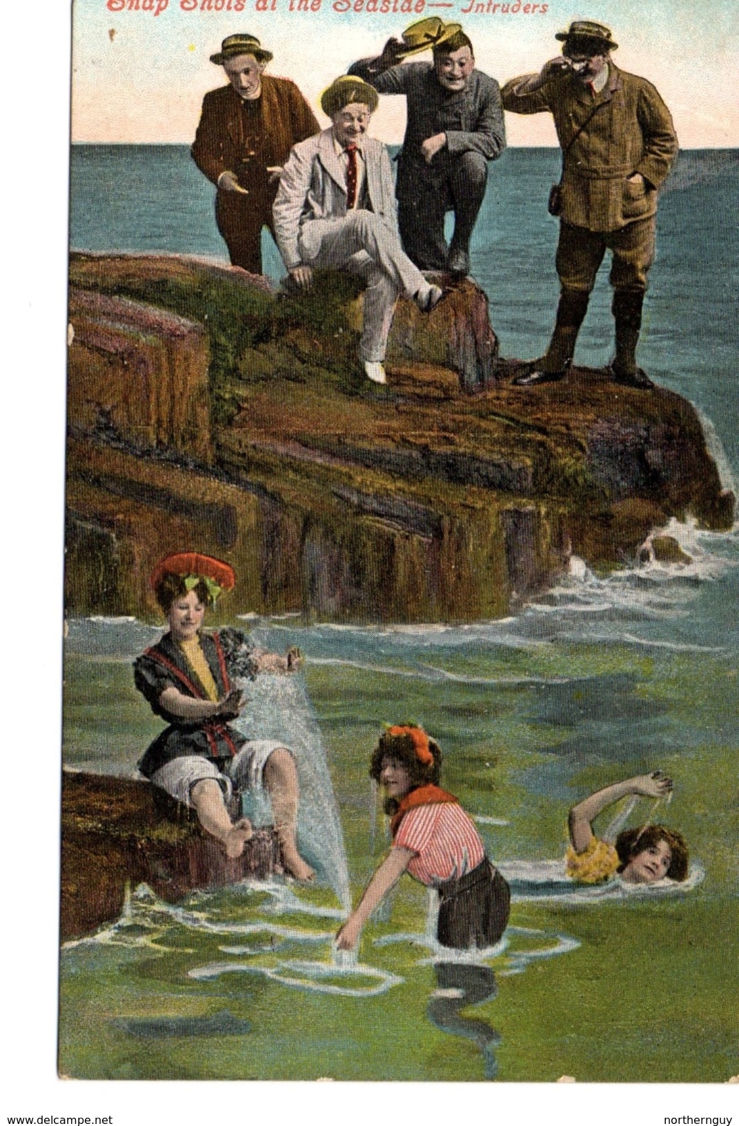 ENGLAND, Snap Shots Of The Seaside- "INTRUDERS", Swim Suits, Pre-1920 Valentine Postcard - Mode