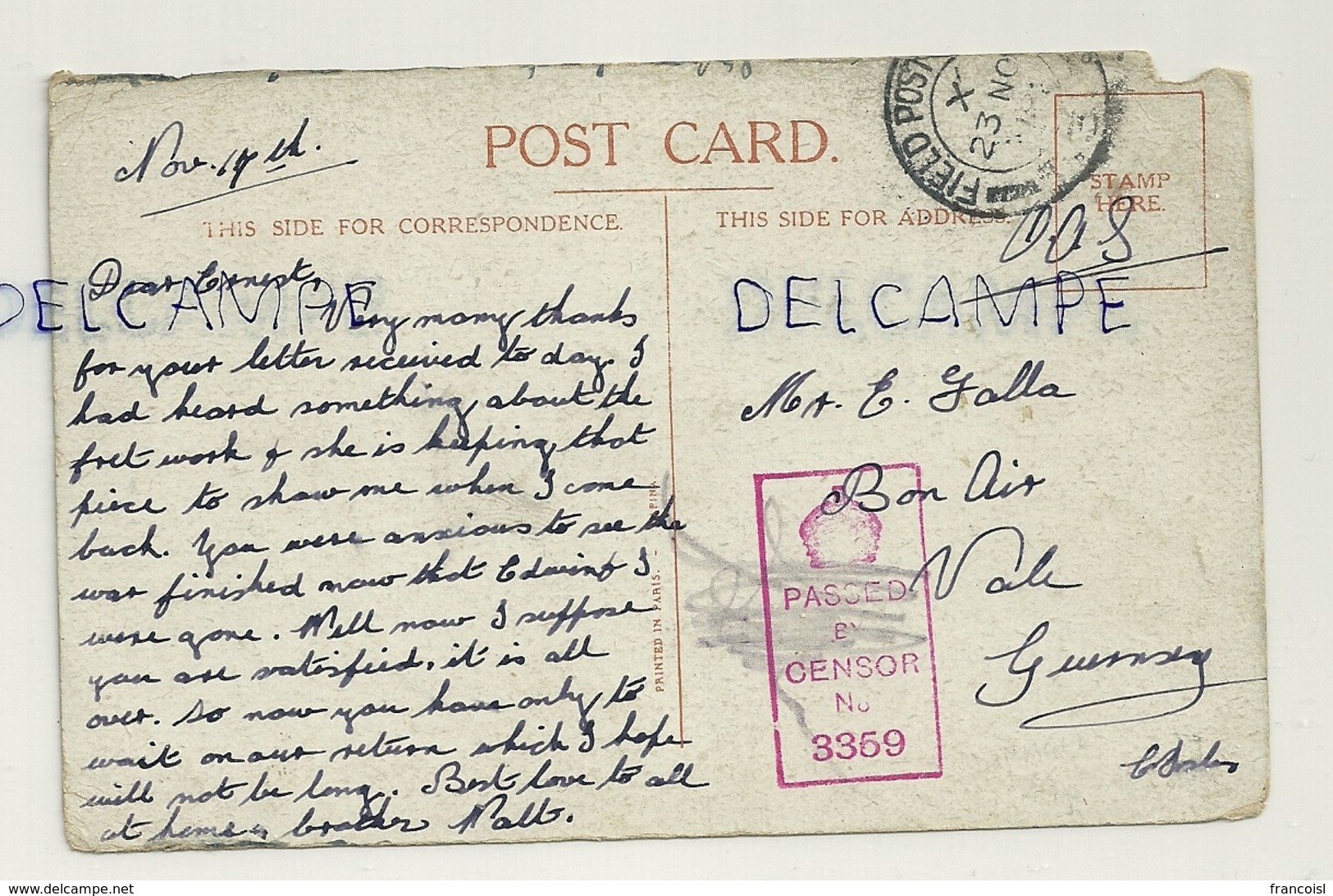 Petite Fille Et Saint Bernard. "Une Paire D'amis"Signée Right 1918. Tampon De Censure 3359 - Right