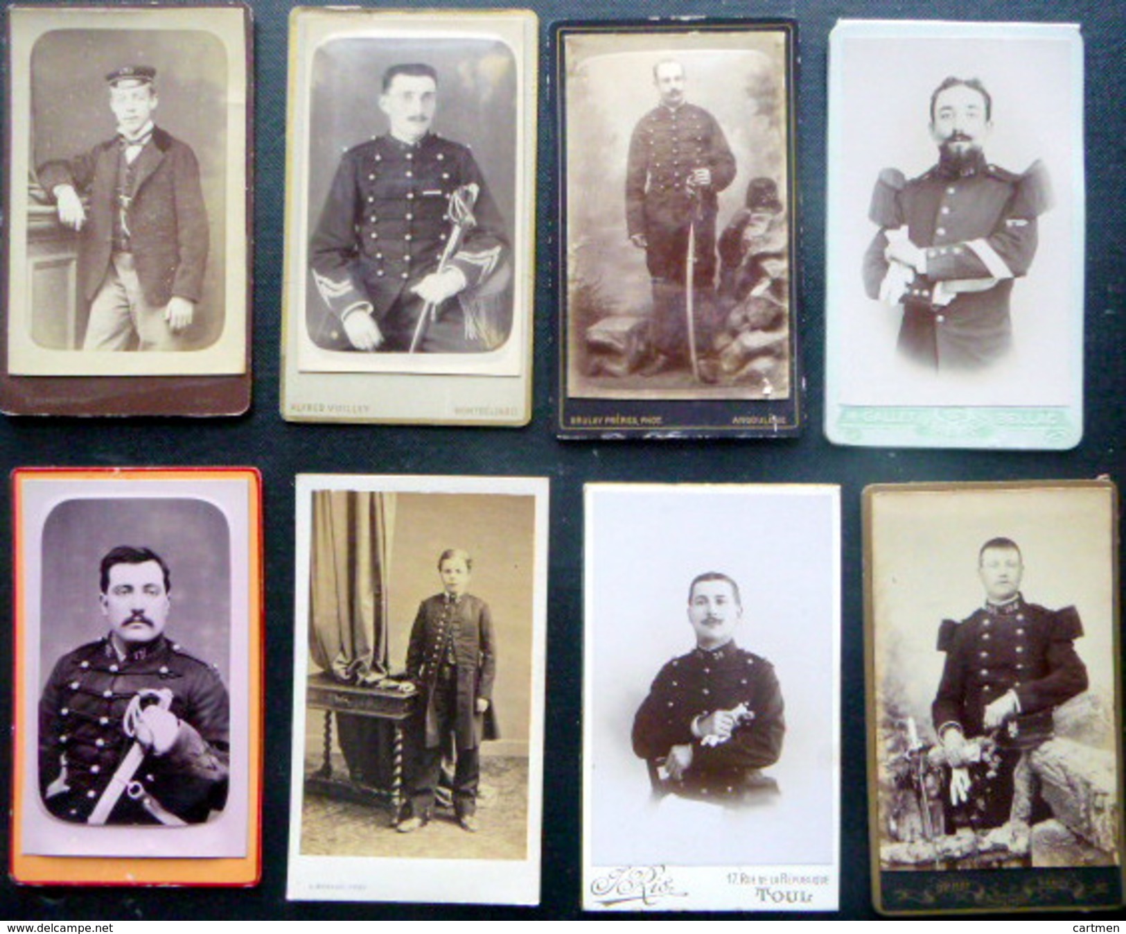 MILITAIRES UNIFORMES  HUIT  PHOTOS FORMAT CARTES DE VISITE DRAGONS CHASSEUR  ALPIN GENIE CUIRASSIERS  ... 1890/1920 - Guerre, Militaire