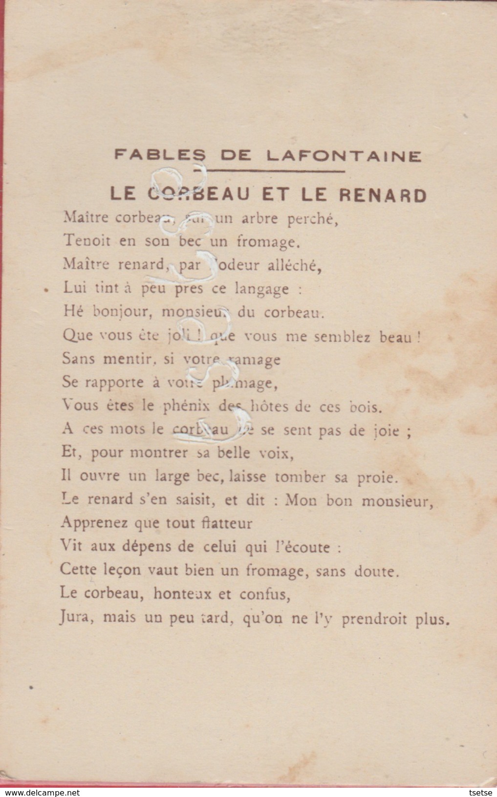 Fable De Jean De La Fontaine ...Le Corbeau Et Le Renard - Illustré Par Gustave Dorè - Texte Au Verso - Fairy Tales, Popular Stories & Legends