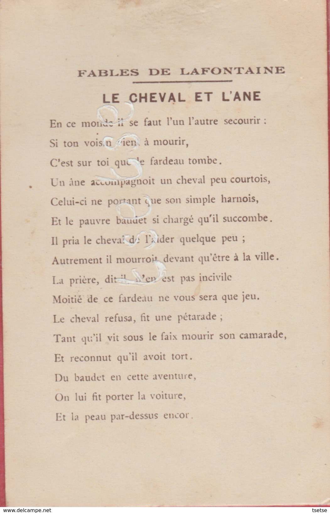 Fable De Jean De La Fontaine ...Le Cheval Et L'Ane - Illustré Par Gustave Dorè - Texte Au Verso - Märchen, Sagen & Legenden