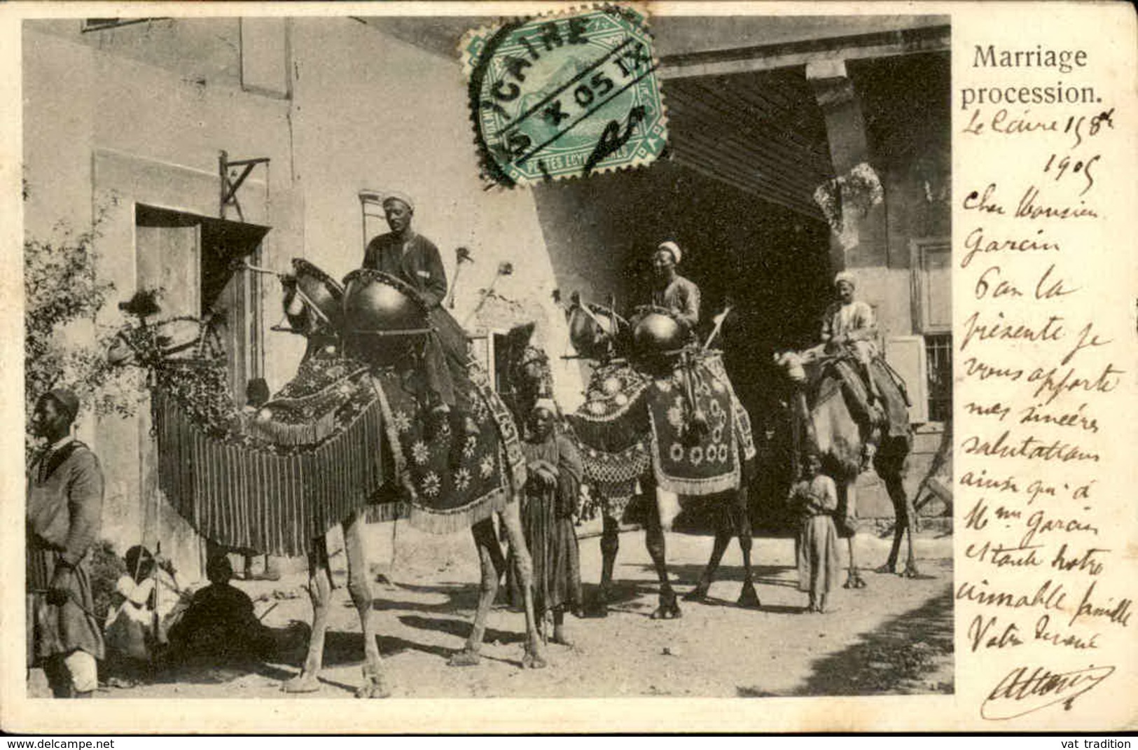 EGYPTE - Oblitération Du Caire Sur Carte Postale ( Mariage ) En 1905 Pour L 'Algérie - A Voir - L 6054 - 1866-1914 Khedivato De Egipto