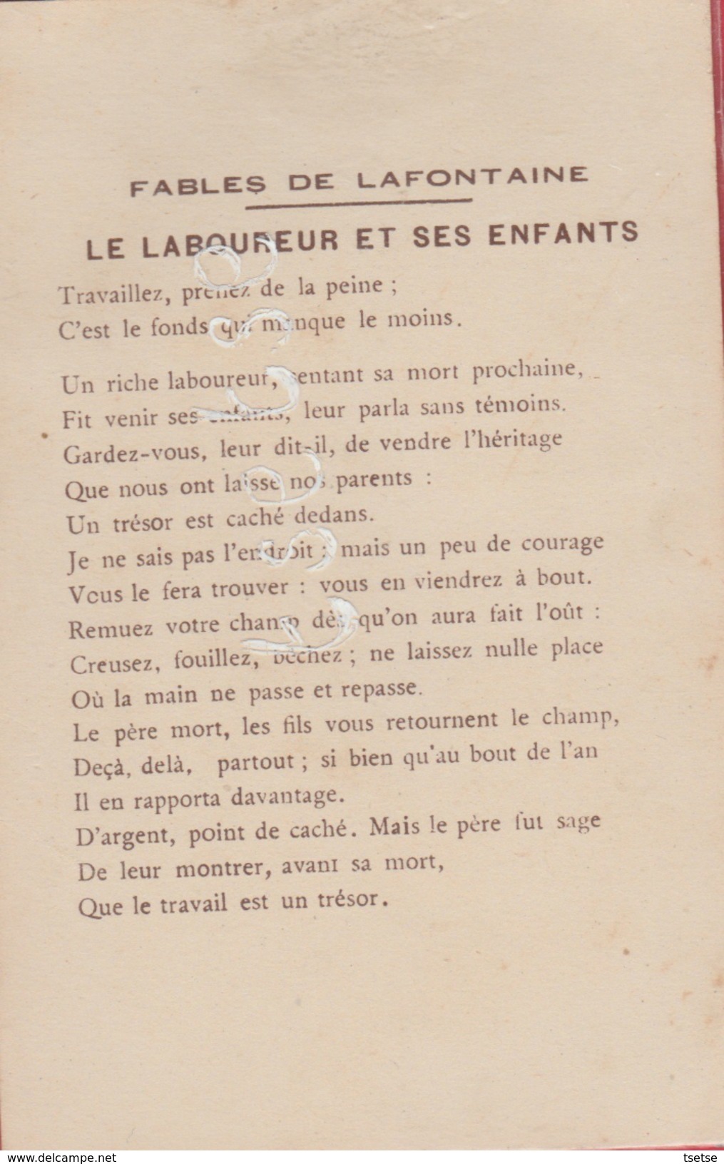 Fable De Jean De La Fontaine ...Le Laboureur Et Ses Enfants - Illustré Par Gustave Dorè - Texte Au Verso - Contes, Fables & Légendes