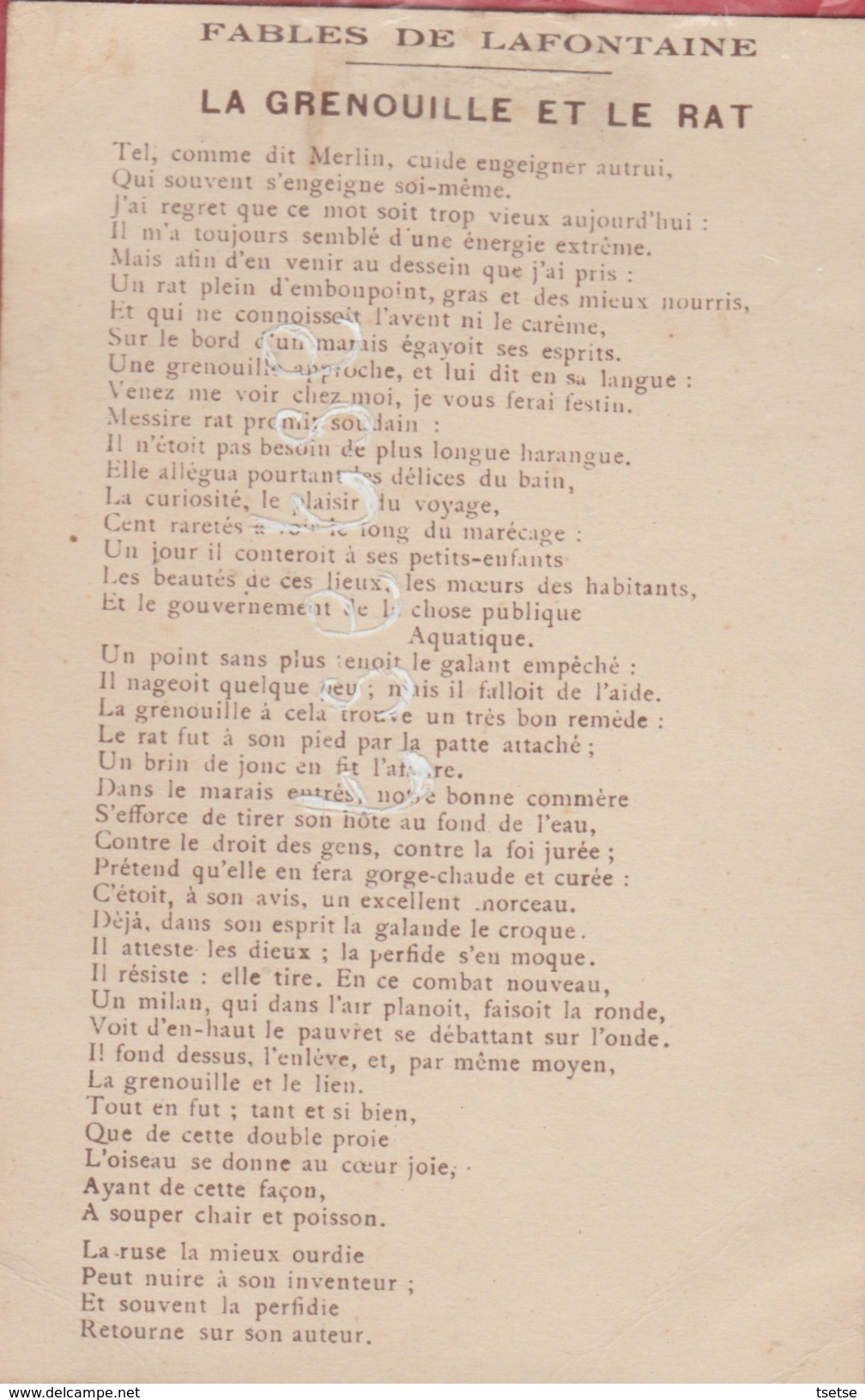 Fable De Jean De La Fontaine ...La Grenouille Et Le Rat - Illustré Par Gustave Dorè - Texte Au Verso - Fairy Tales, Popular Stories & Legends