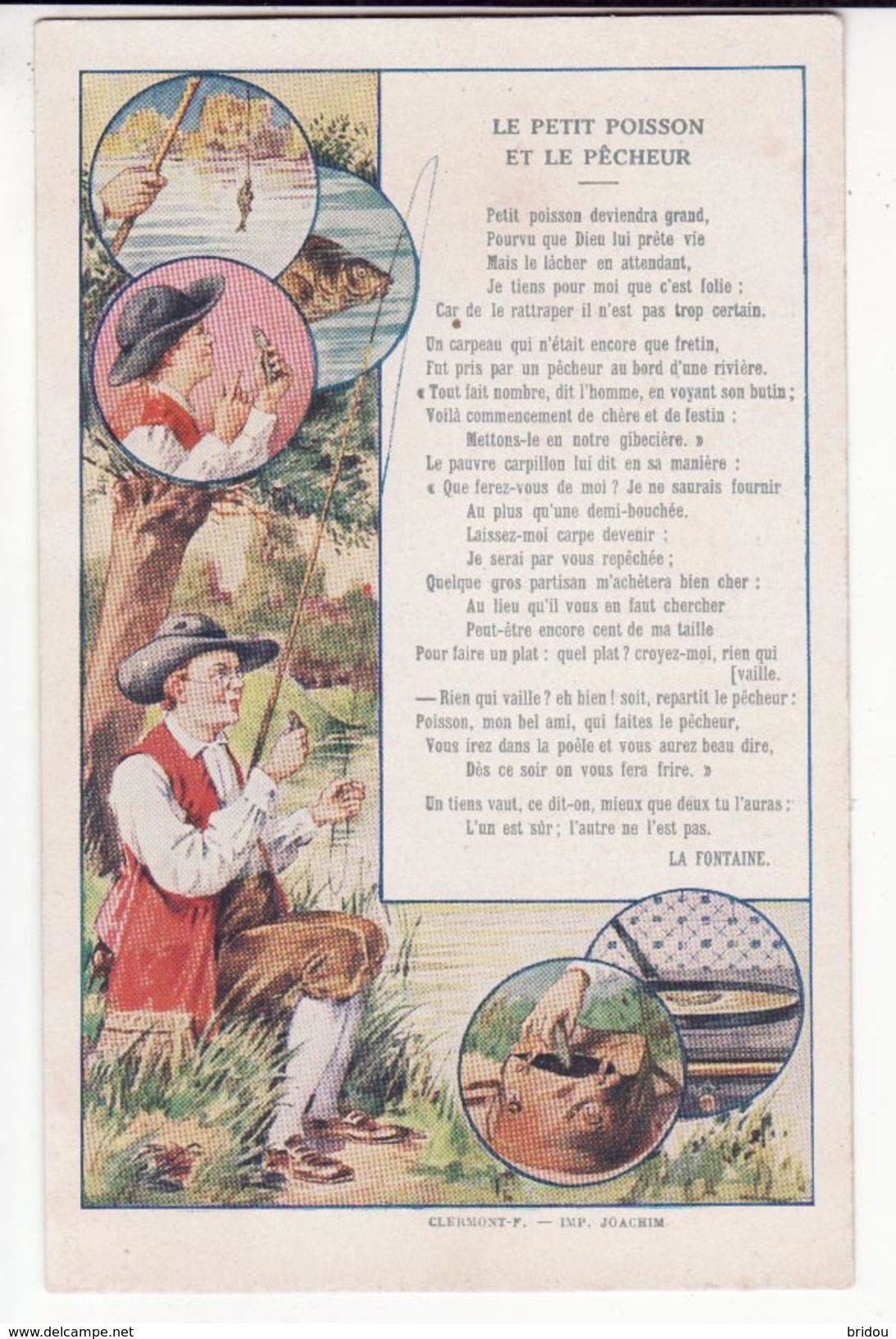 Chromo  ARTICLES EN CAOUTCHOUC BERGOUGNAN   Fable De La Fontaine   Le Petit Poisson Et Le Pêcheur    Grand Format - Autres & Non Classés