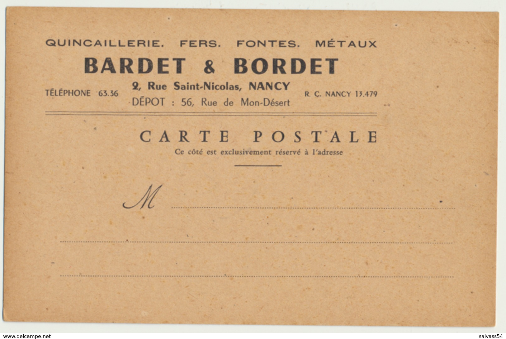 54 - NANCY : Carte Courrier Des Etb. BARDET & BORDET 2, Rue St-Nicolas - Nancy