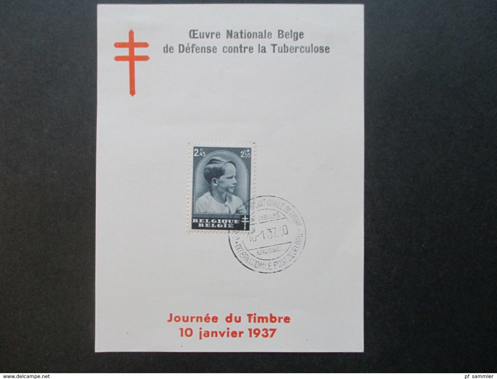 Belgien 1937 Nr. 442 Tag Der Briefmarke Sonderblatt. Defense Contre La Tuberculose. FDC / Ersttag - Covers & Documents