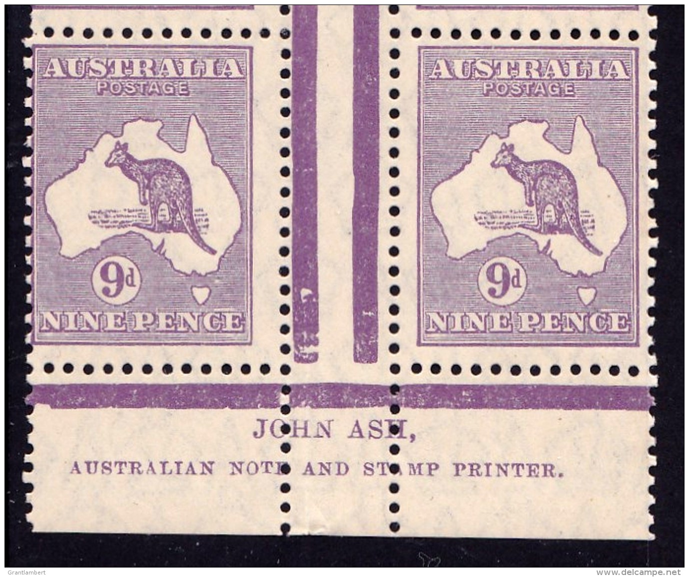 Australia 1929 Kangaroo 9d Violet Small Multi. Wmk Ash Imprint Block Of 4 MNH - Nuevos