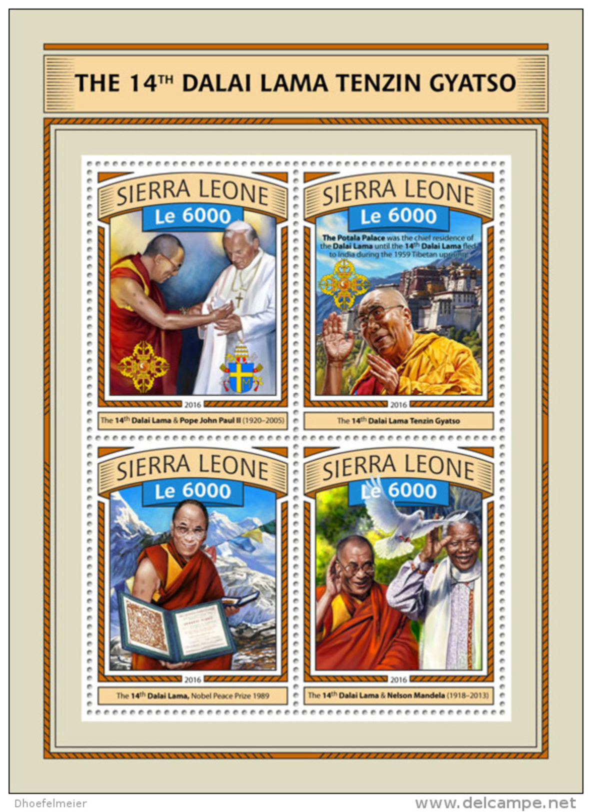 SIERRA LEONE 2016 ** Nelson Mandela Dalai Lama M/S - OFFICIAL ISSUE - A1702 - Other & Unclassified